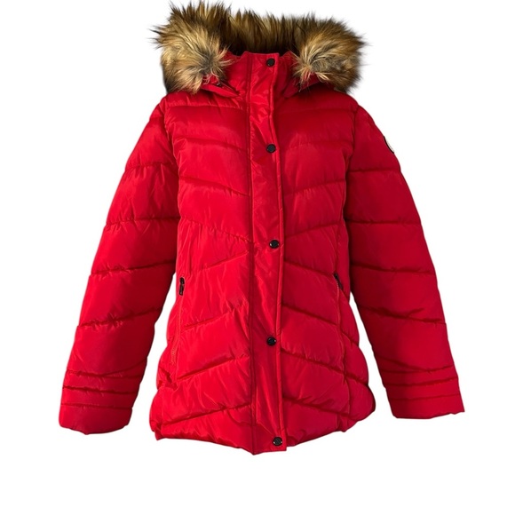 Madden Girl Red Puffer Jacket Faux Fur Hood XXL Juniors | Winter Cozy Chic - Picture 1 of 15